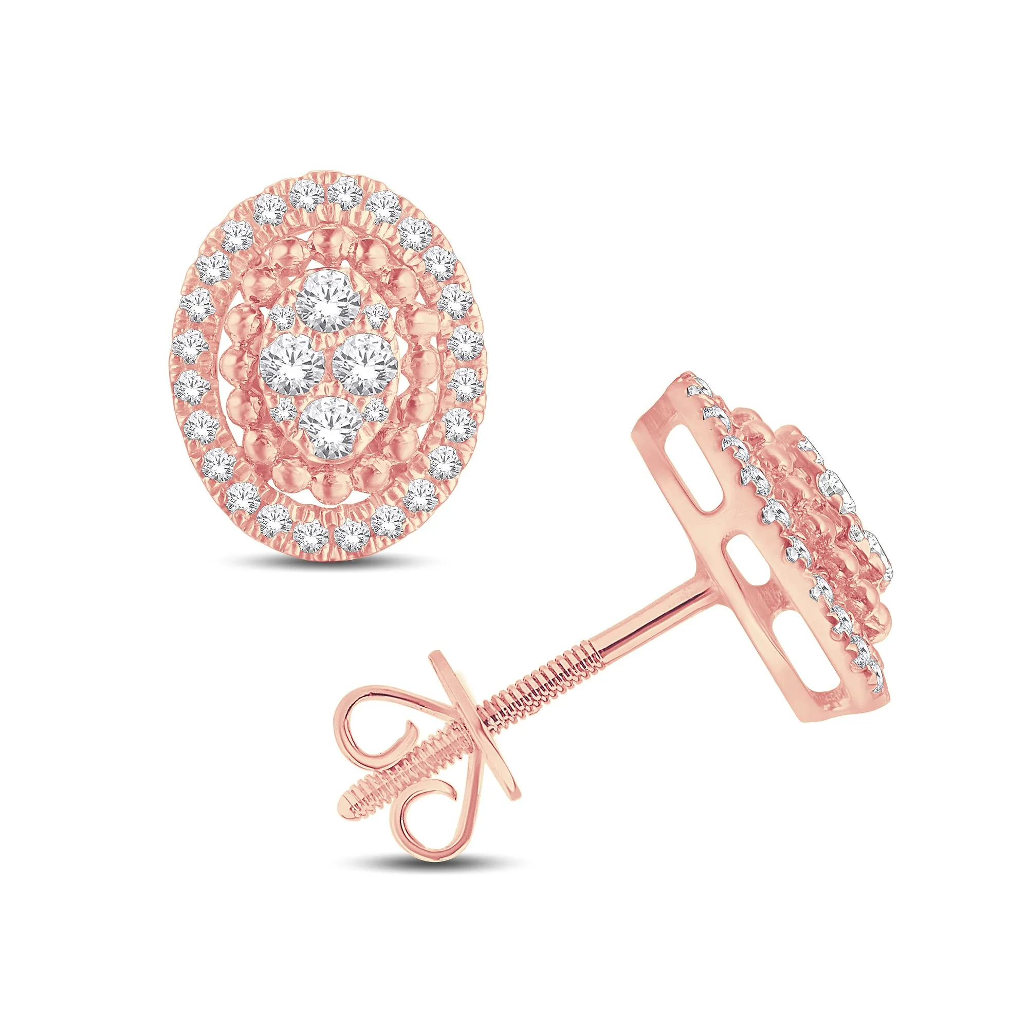 10 Karat All Rose Gold 0.30 Carat Diamond Oval Earrings