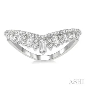 1/2 Ctw Chevron Drop Down Baguette and Round Cut Diamond Fashion Ring in 14K White Gold