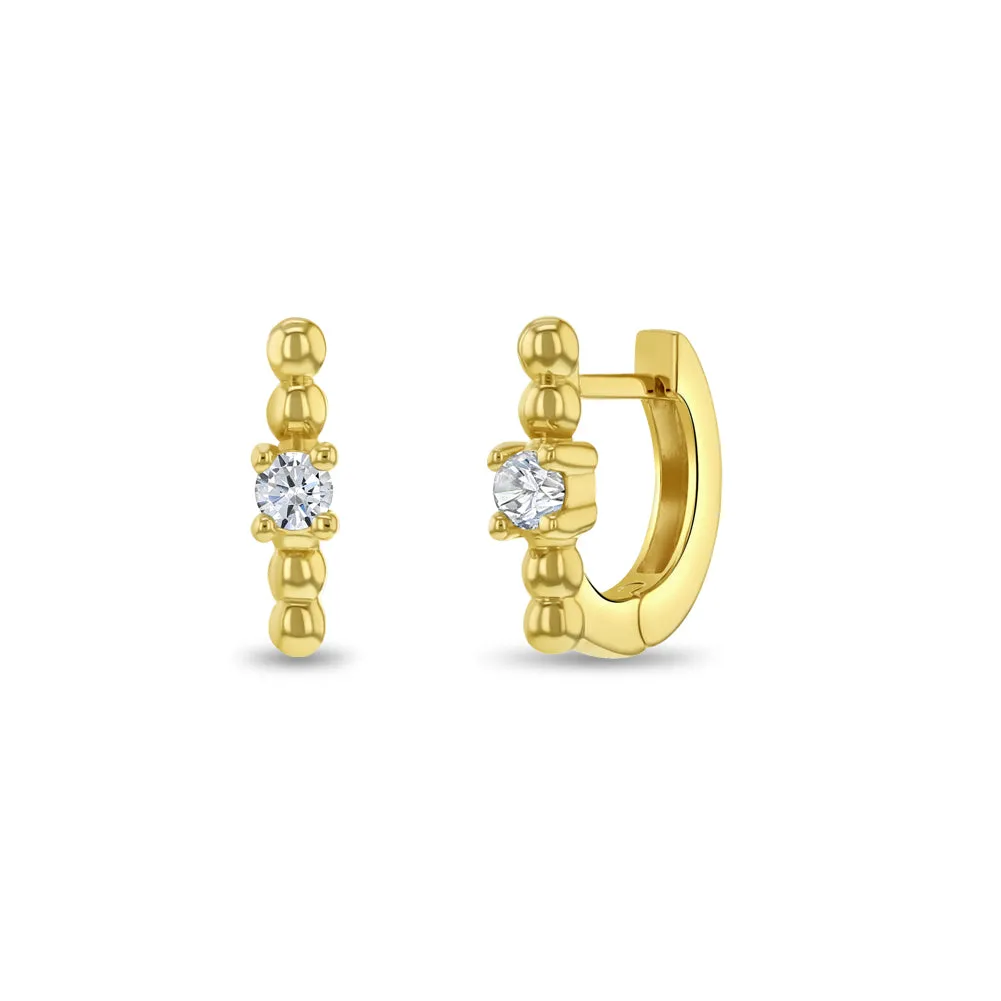 14k Gold Polished Front CZ Clear 6mm Baby / Toddler / Kids Earrings Hoop