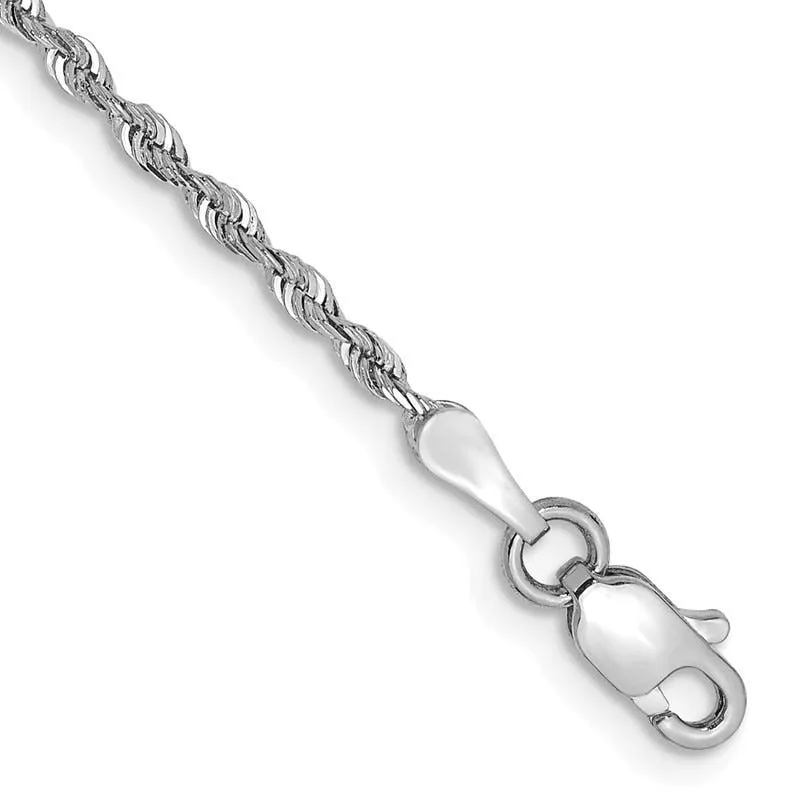 14K White Gold 10 Inch 1.85mm Diamond-cut Quadruple Rope Lobster Clasp Chain Bracelet