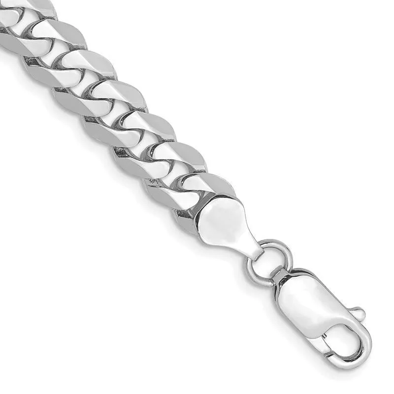 14K White Gold 9 inch 7.25mm Flat Beveled Curb with Lobster Clasp Chain Bracelet