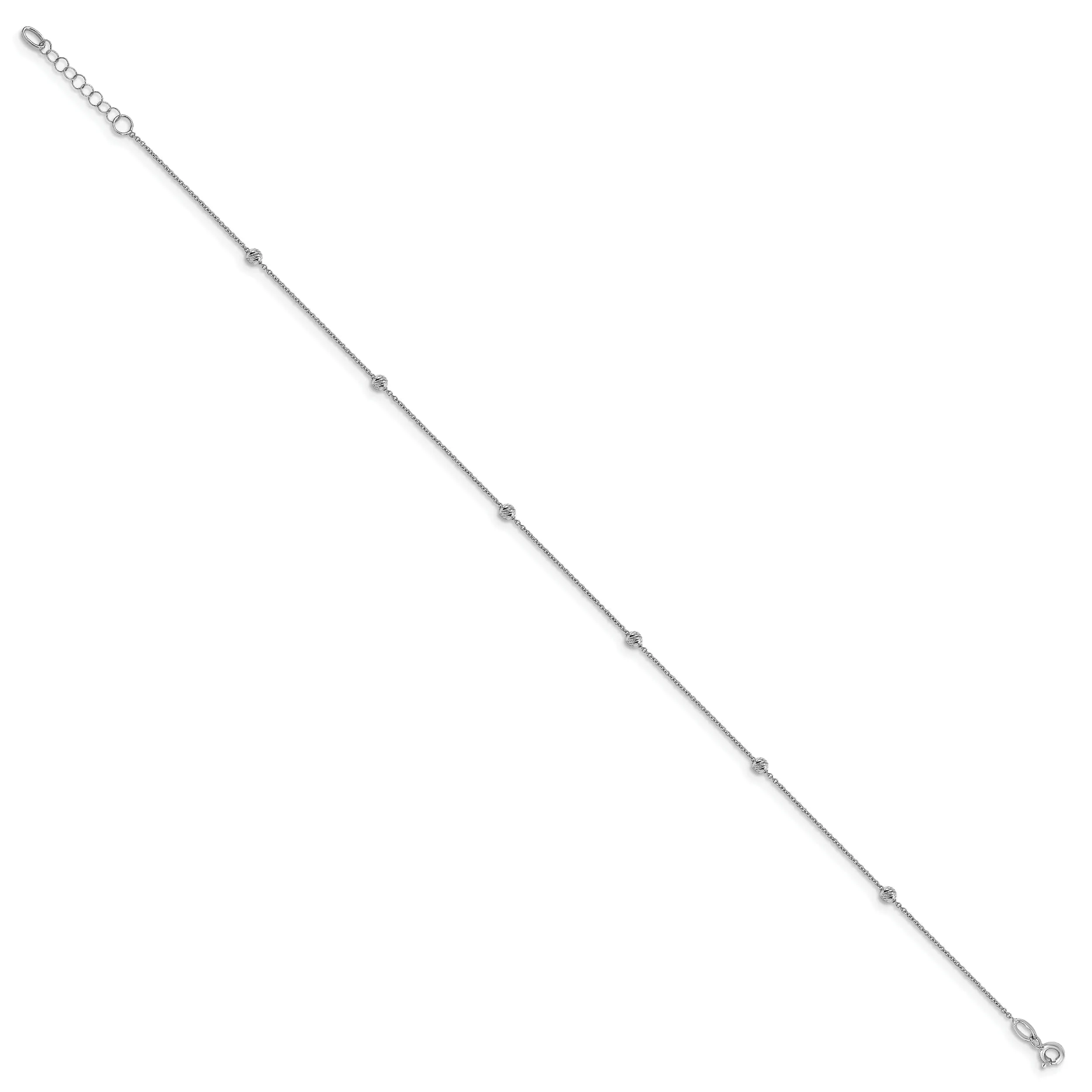 14k White Gold D.C Beaded Anklet