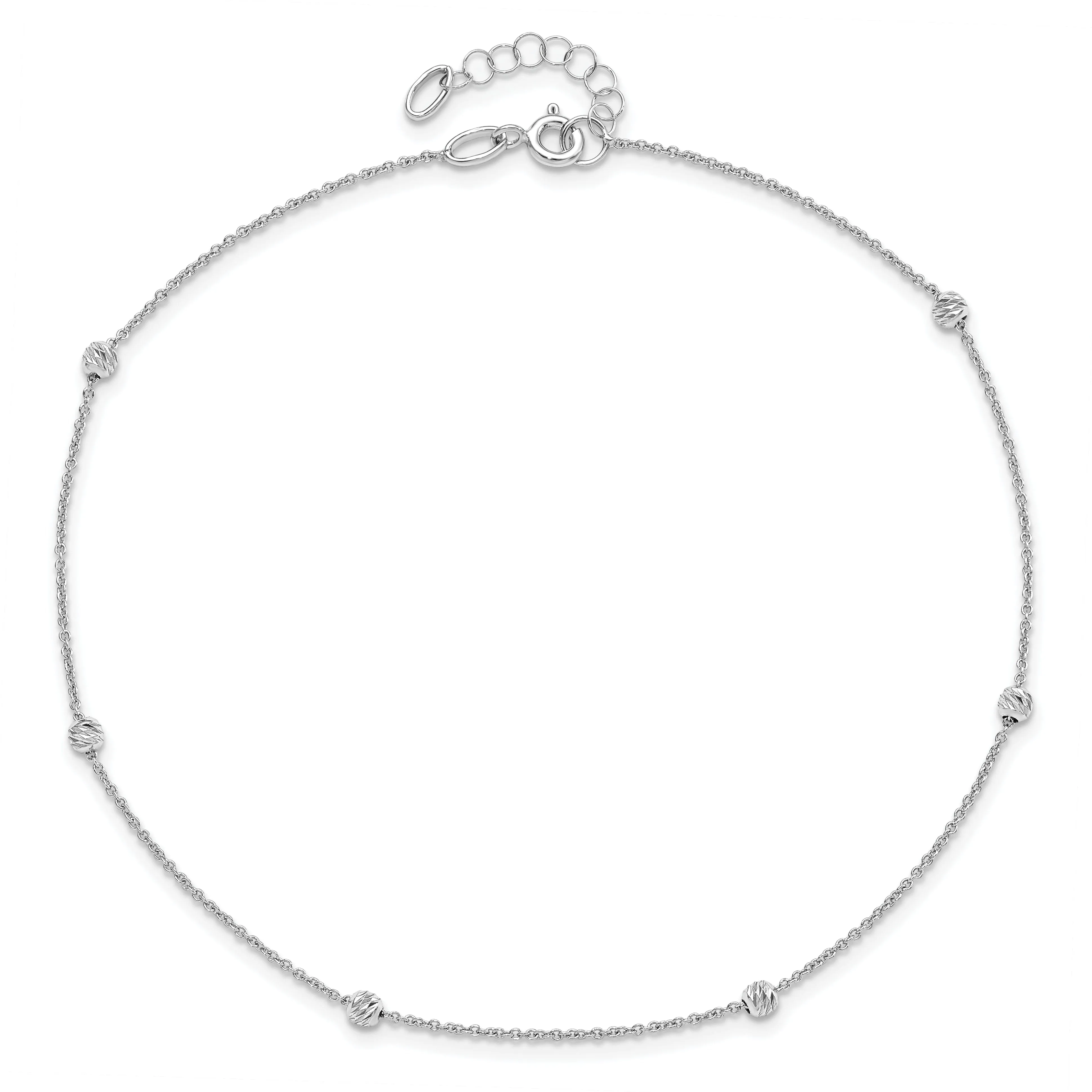 14k White Gold D.C Beaded Anklet