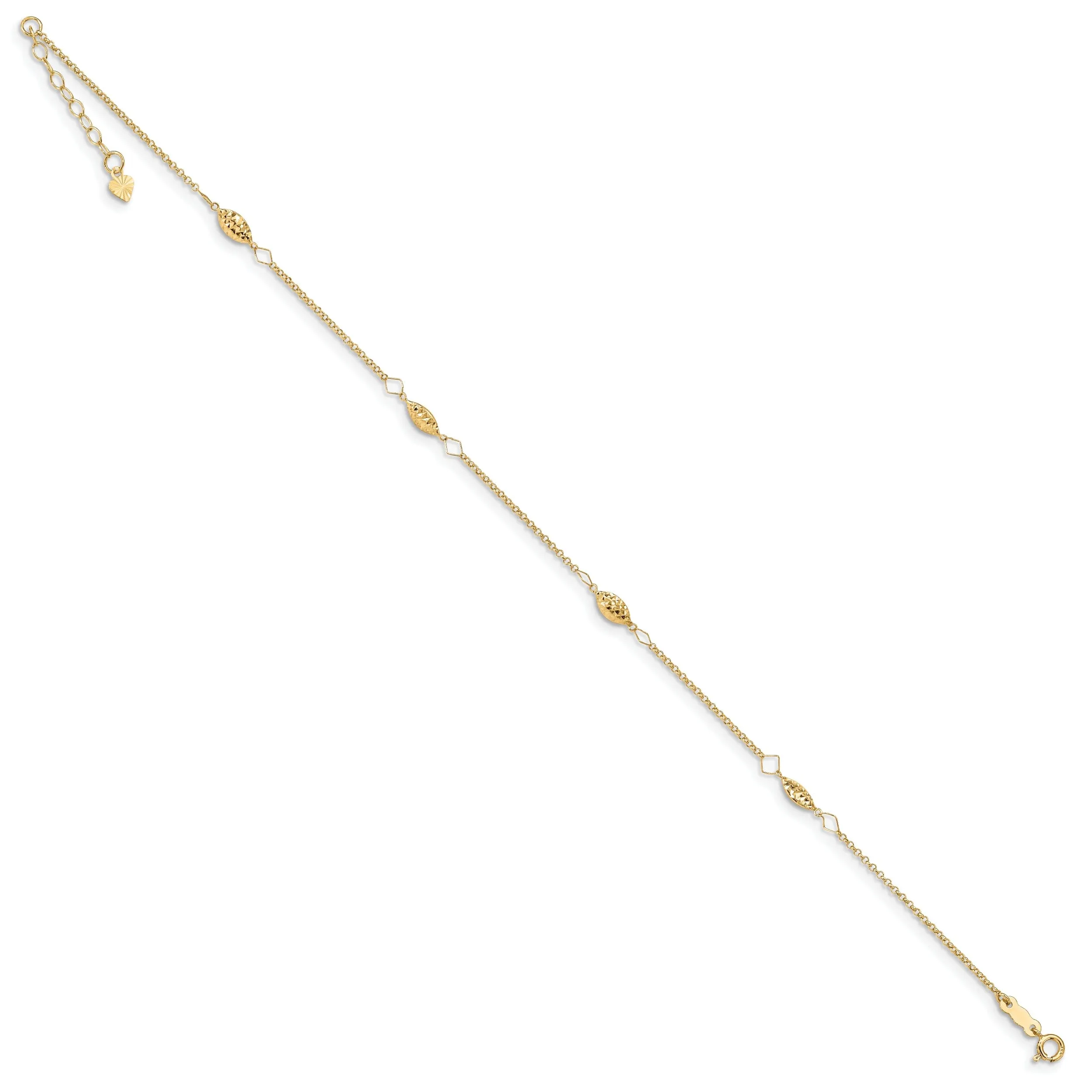 14k Yellow Gold Circle Chain Rice Puff Bead Anklet