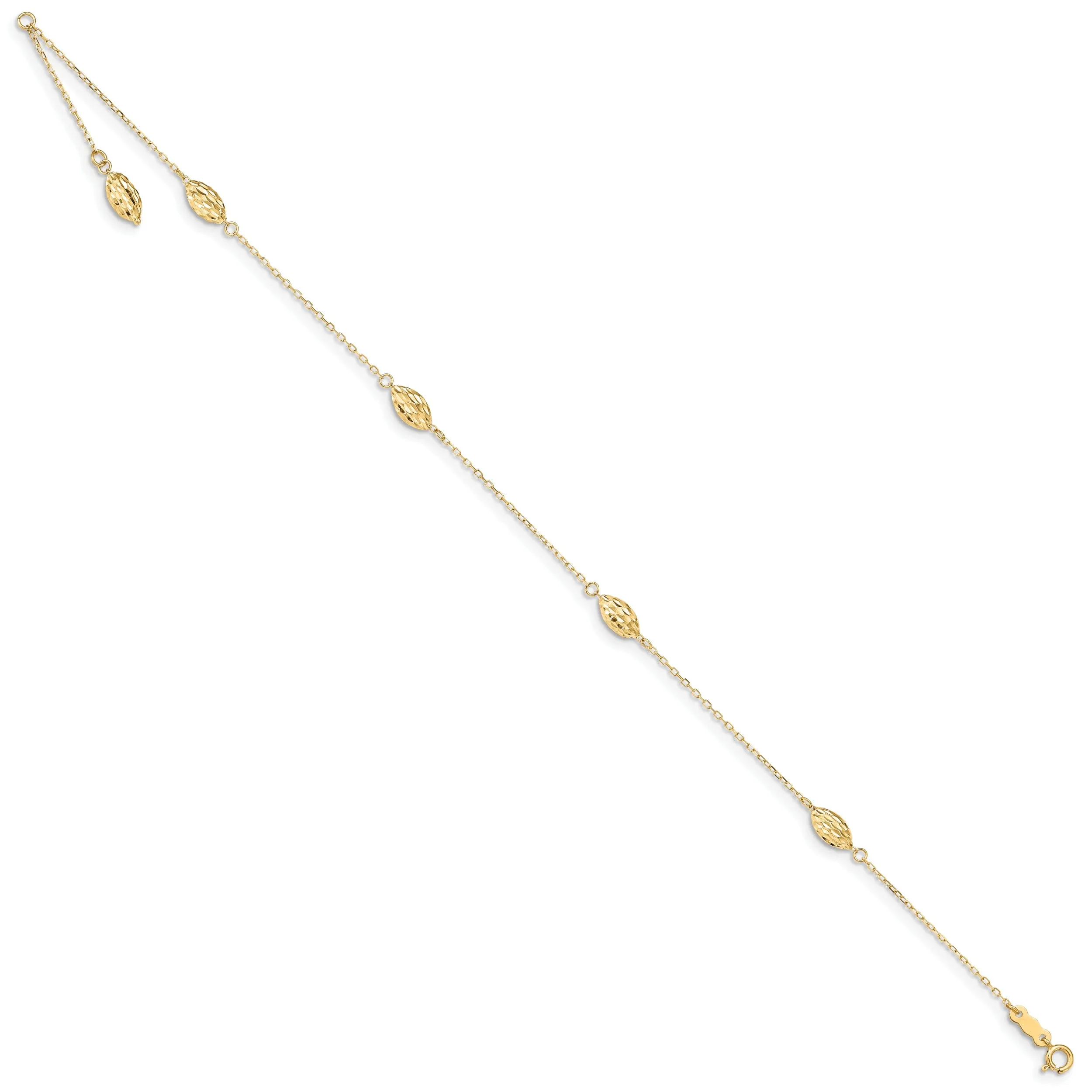 14k Yellow Gold Polished Puffed Rice Bead Anklet