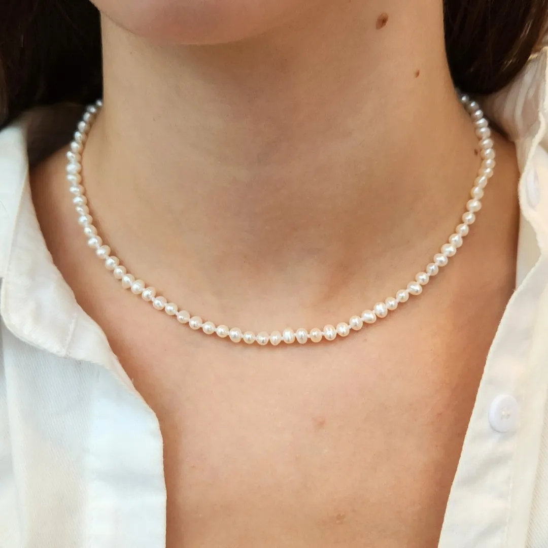 14ky Cultured White Freshwater Pearl 16" Necklace | 4.5-5mm