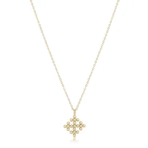 16" Necklace Gold - Classic Beaded Signature Cross Encompass Gold Charm