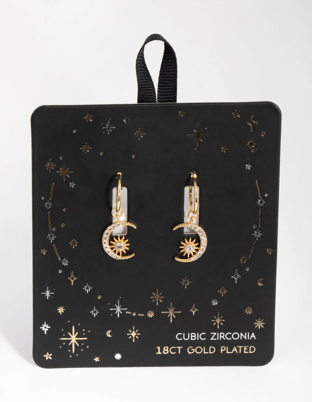 18ct Gold Plated Cubic Zirconia Moon & Star Earrings