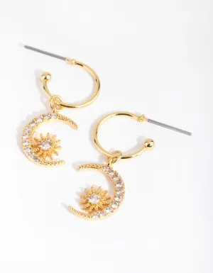 18ct Gold Plated Cubic Zirconia Moon & Star Earrings