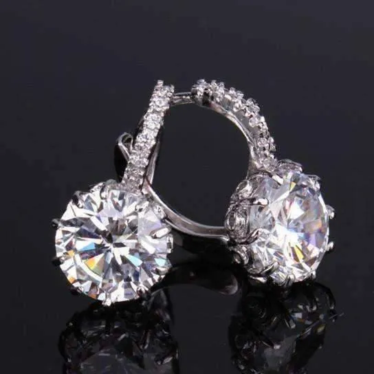 18K Gold Plated Diamond 5.5CTW CZ Solitaire Hoop Earrings for Woman Special Occasion