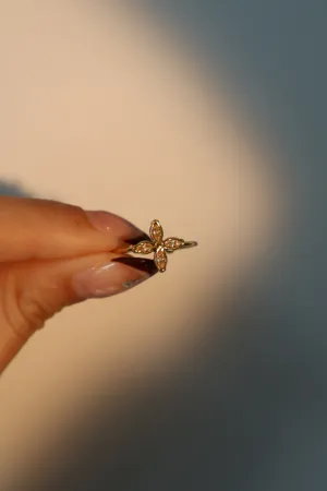 18K Gold Stainless Steel Diamond Lucky Leaf Ring