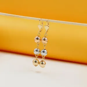 18K Gold Triple Tone Beaded Dangle Earring (K309)