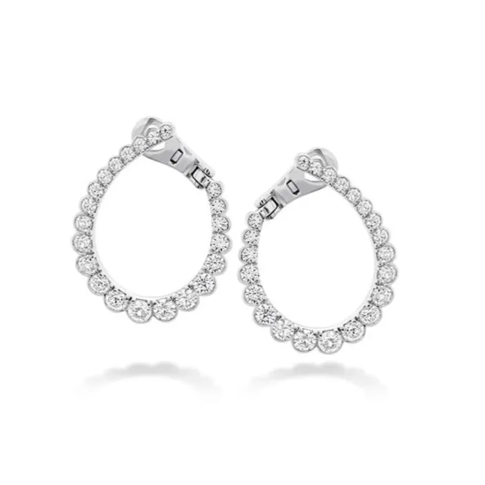 18k White Gold Diamond Open Hoop Earrings