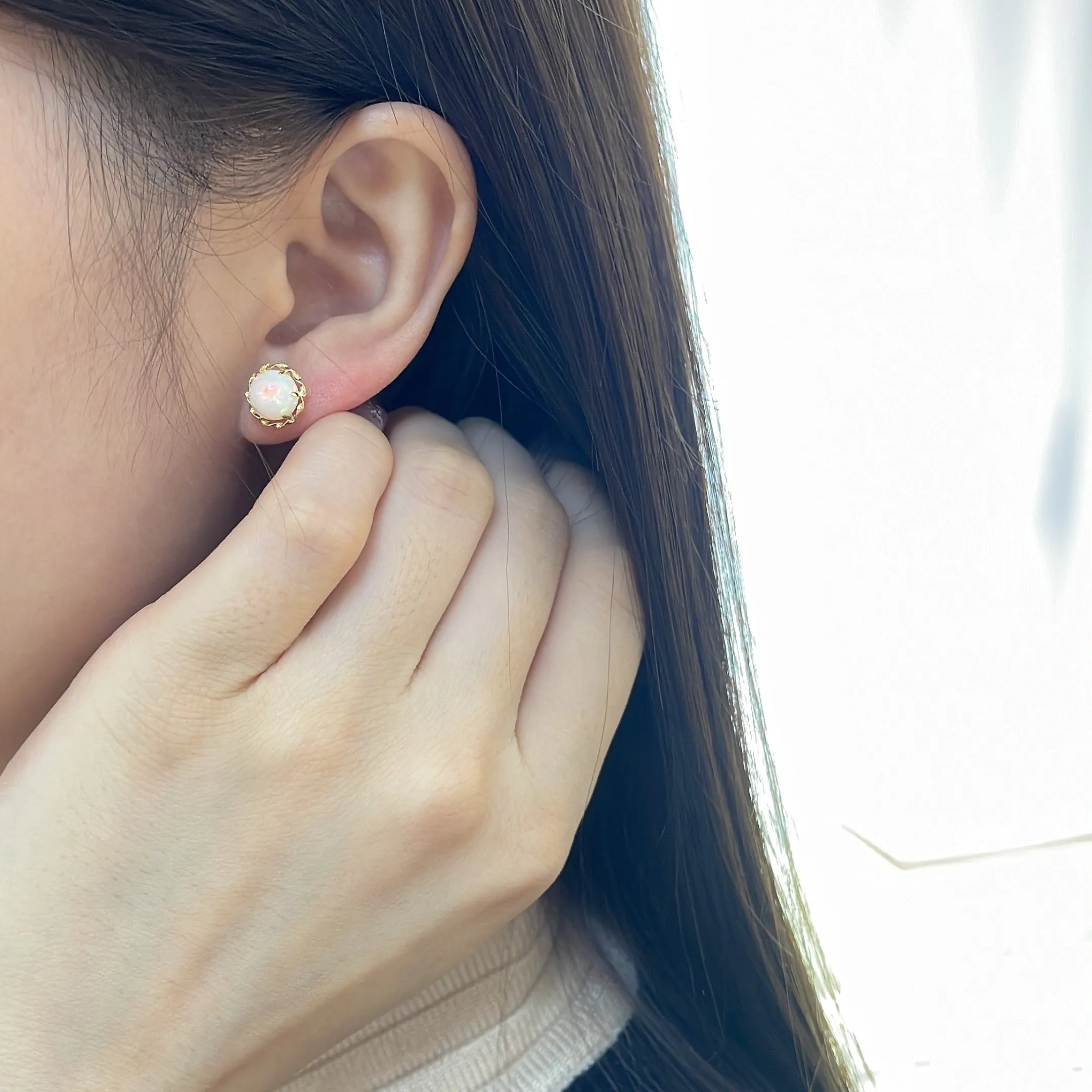 18k Yellow Gold Opal Earrings, Pair