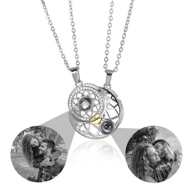 2pcs Personalized Sun Moon Couple Necklace Customized Photo Projection Pendant