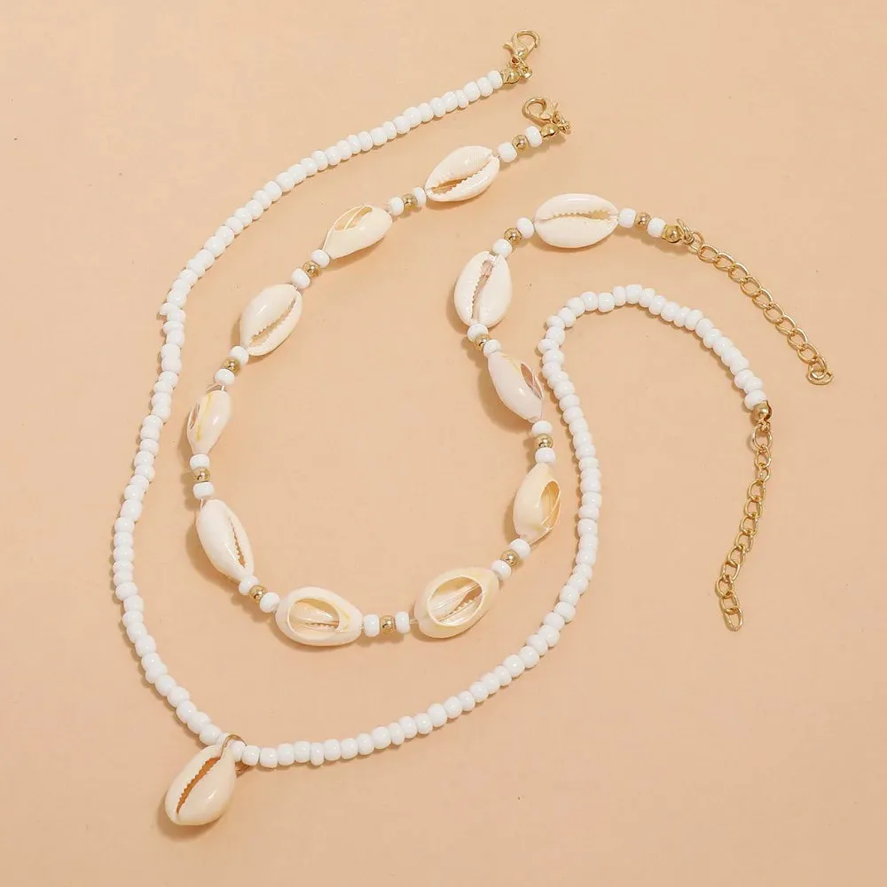 2pcs/set Summer Natural Sea Shell Choker Necklace Beads Chain for Woman