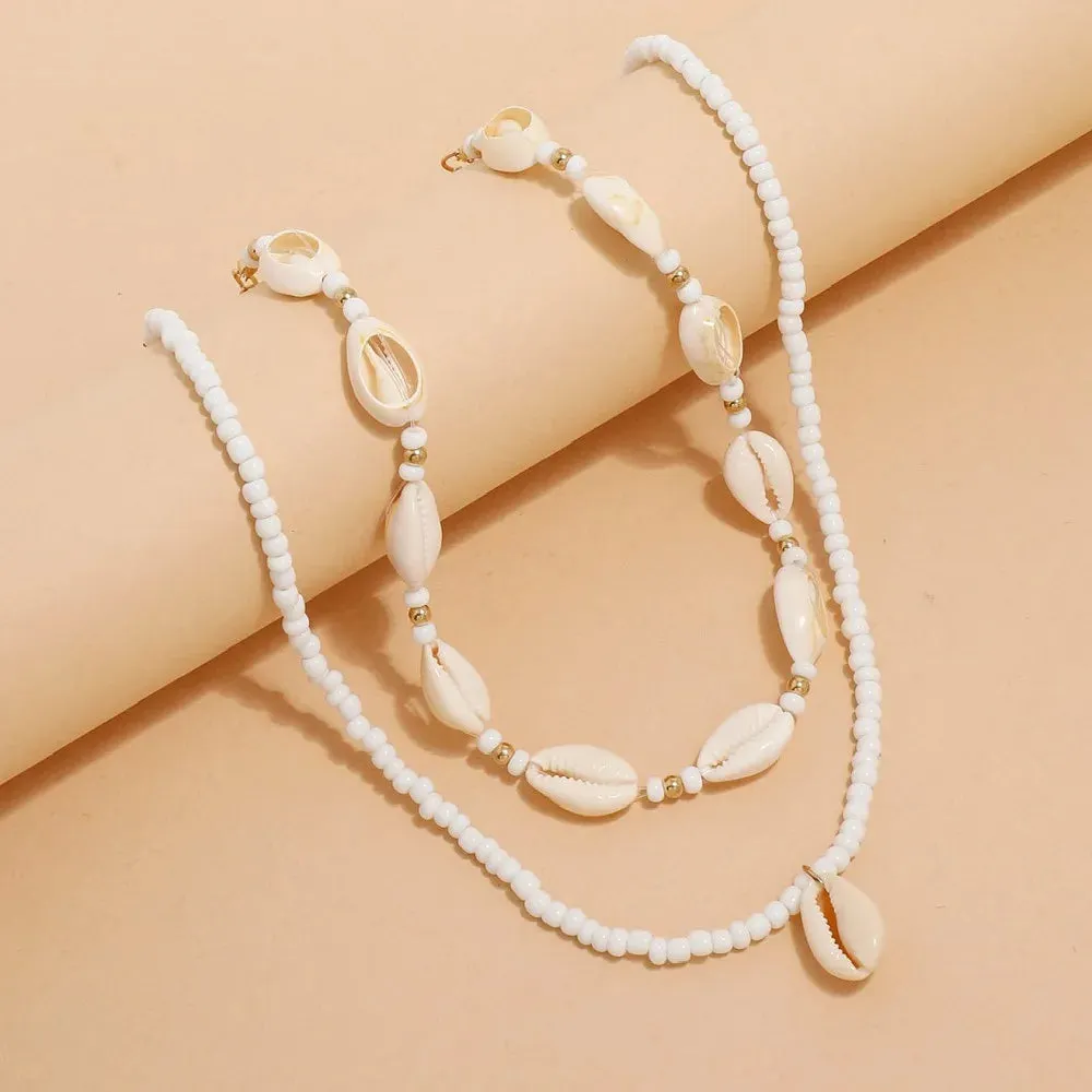 2pcs/set Summer Natural Sea Shell Choker Necklace Beads Chain for Woman