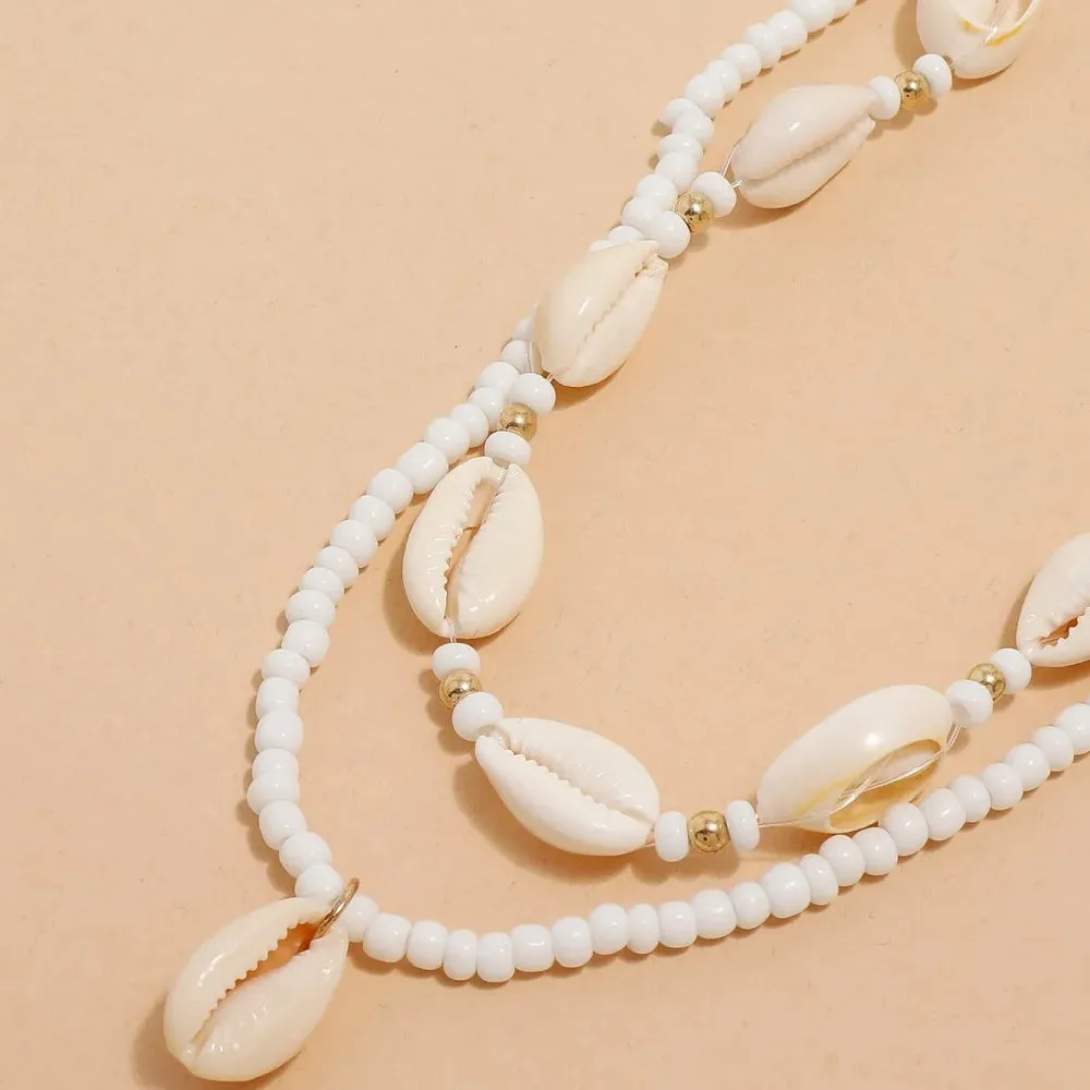 2pcs/set Summer Natural Sea Shell Choker Necklace Beads Chain for Woman