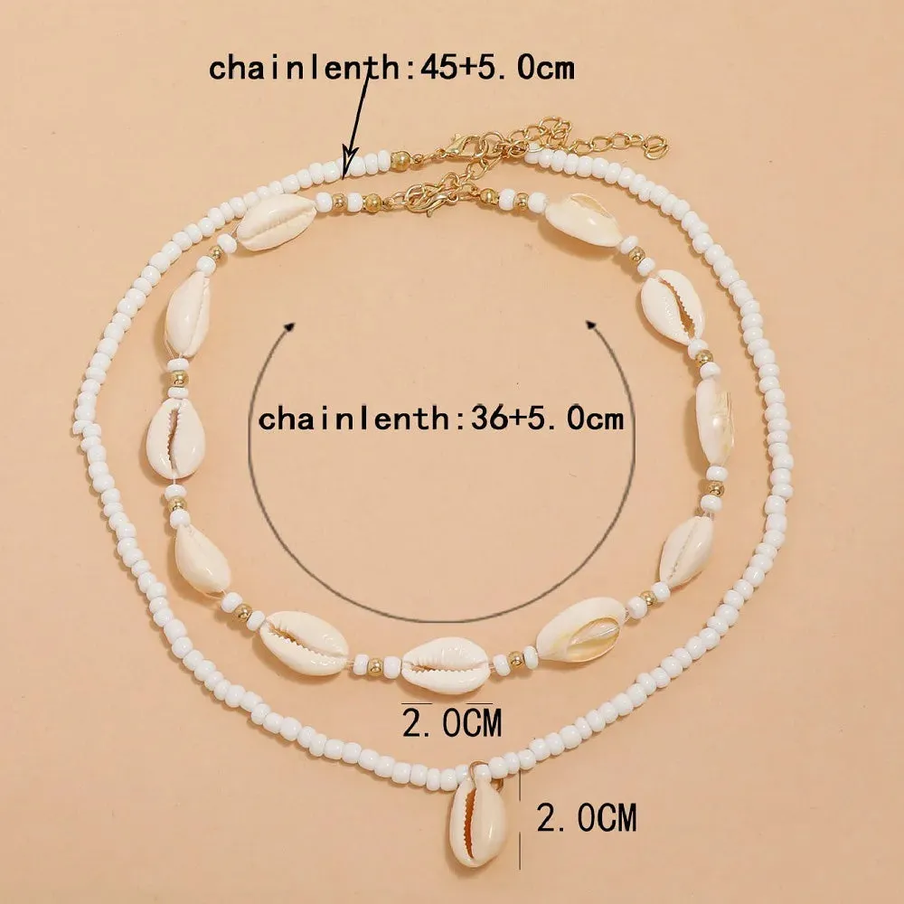 2pcs/set Summer Natural Sea Shell Choker Necklace Beads Chain for Woman