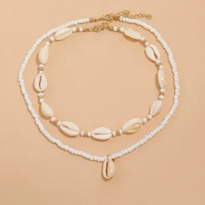 2pcs/set Summer Natural Sea Shell Choker Necklace Beads Chain for Woman