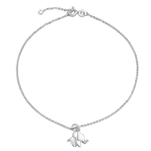 3D Geometric Elephant Anklet Ankle Bracelet Sterling Silver Charm