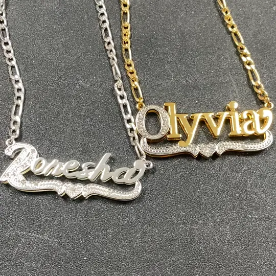 3D Name Necklace Custom Two Color Stainless Steel Double Layer Under Heart Necklace