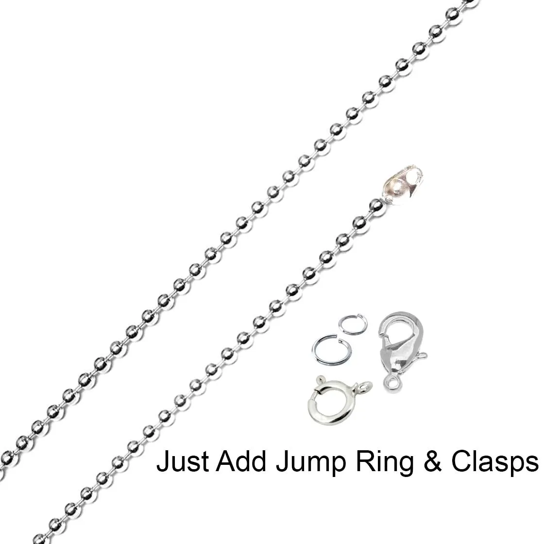 5 PCS BALL CHAIN 24 INCHES LONG SILVER PLATED , NO CLASPS AND JUMP RING