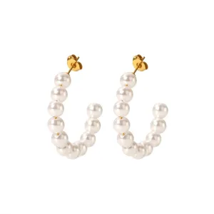 6 Pair Gold Plated Pearl Hoop Earrings Combo Set for Women and Girls