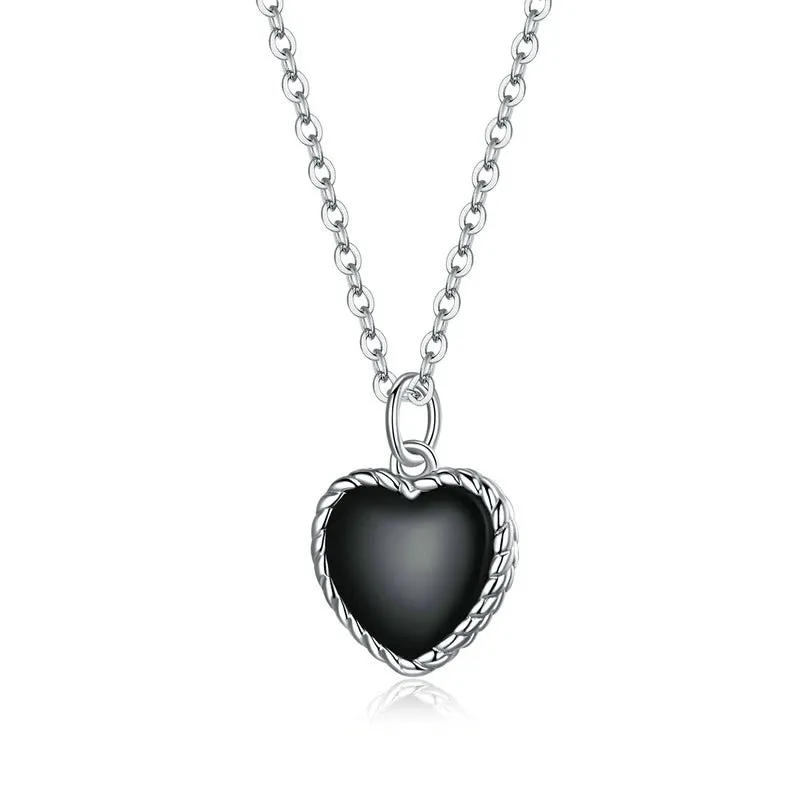 925 Sterling Silver Black Heart Love Pendant Vintage Necklace Women Statement Collares Jewelry Gift Noble