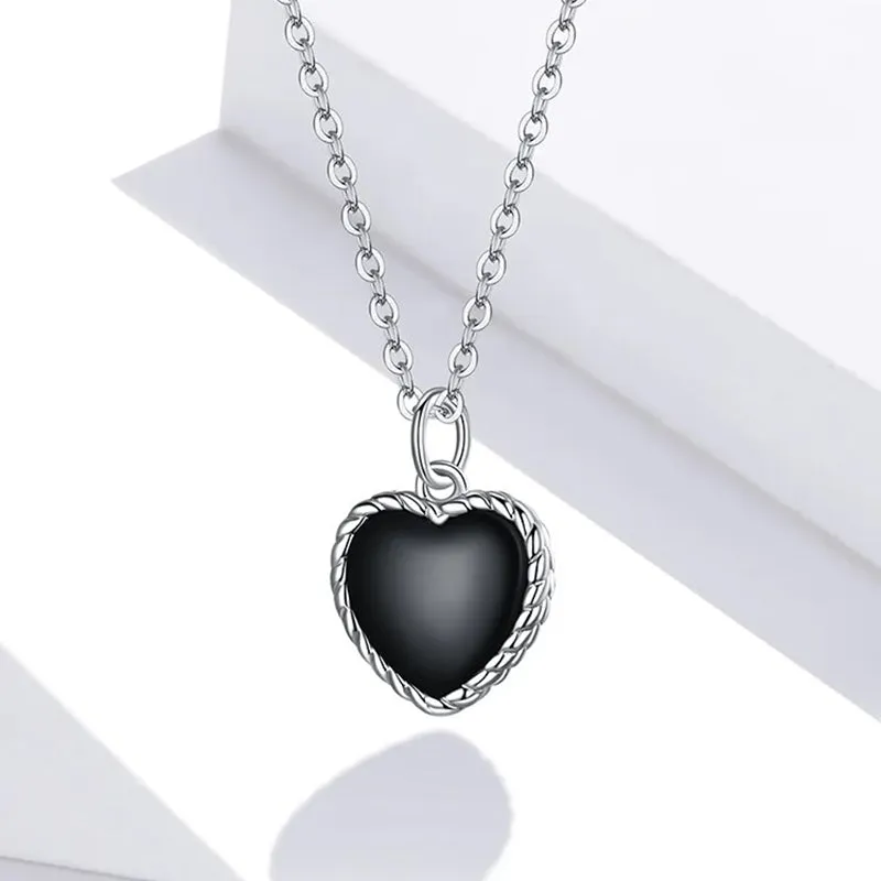 925 Sterling Silver Black Heart Love Pendant Vintage Necklace Women Statement Collares Jewelry Gift Noble