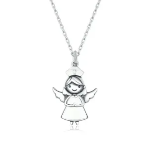 925 Sterling Silver Guardian Angel Chain Necklace White Enamel Jewelry Gift for Health Professional