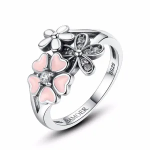 925 Sterling Silver Pink Cherry Flower Blossom Ring