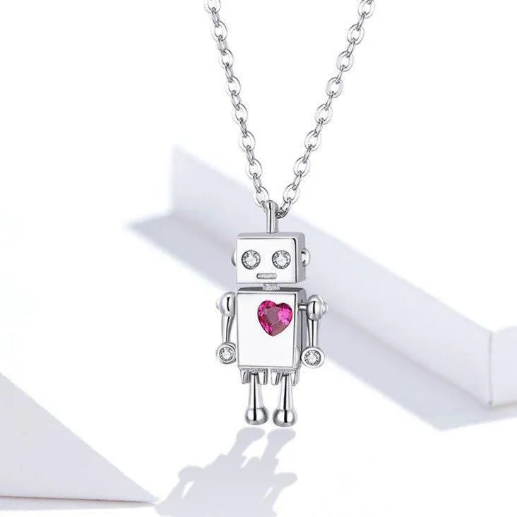 925 Sterling Silver Robot Lover Necklaces Charm Jewelry BOS38