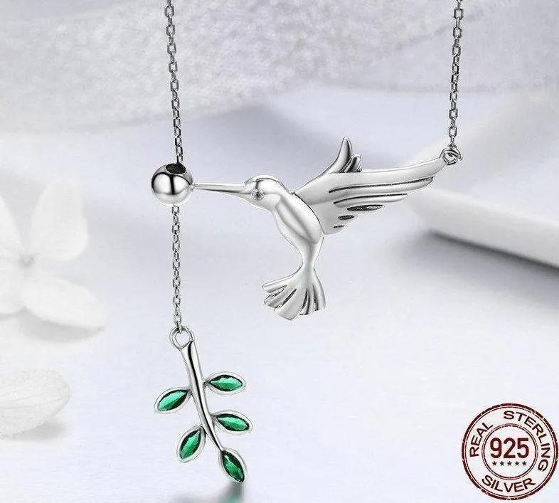 925 Sterling Silver Spring Bird & Tree Pendant Necklace Charm Jewelry