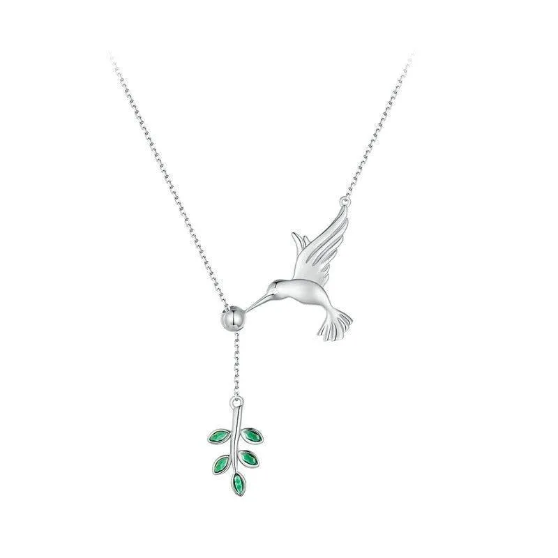 925 Sterling Silver Spring Bird & Tree Pendant Necklace Charm Jewelry