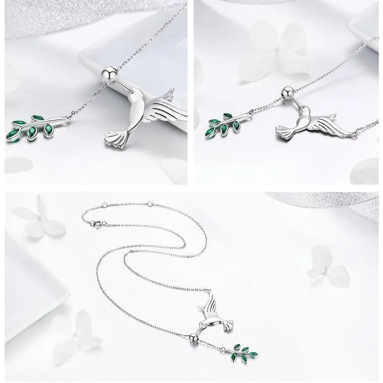 925 Sterling Silver Spring Bird & Tree Pendant Necklace Charm Jewelry