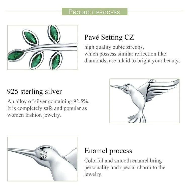 925 Sterling Silver Spring Bird & Tree Pendant Necklace Charm Jewelry