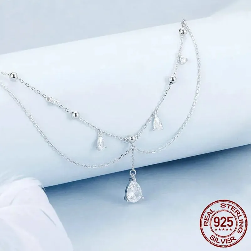 925 Sterling Silver White Gold Plated Sun and Moon Necklace Energy Pendant Neck Chain for Women Party Fine Jewelry Gift