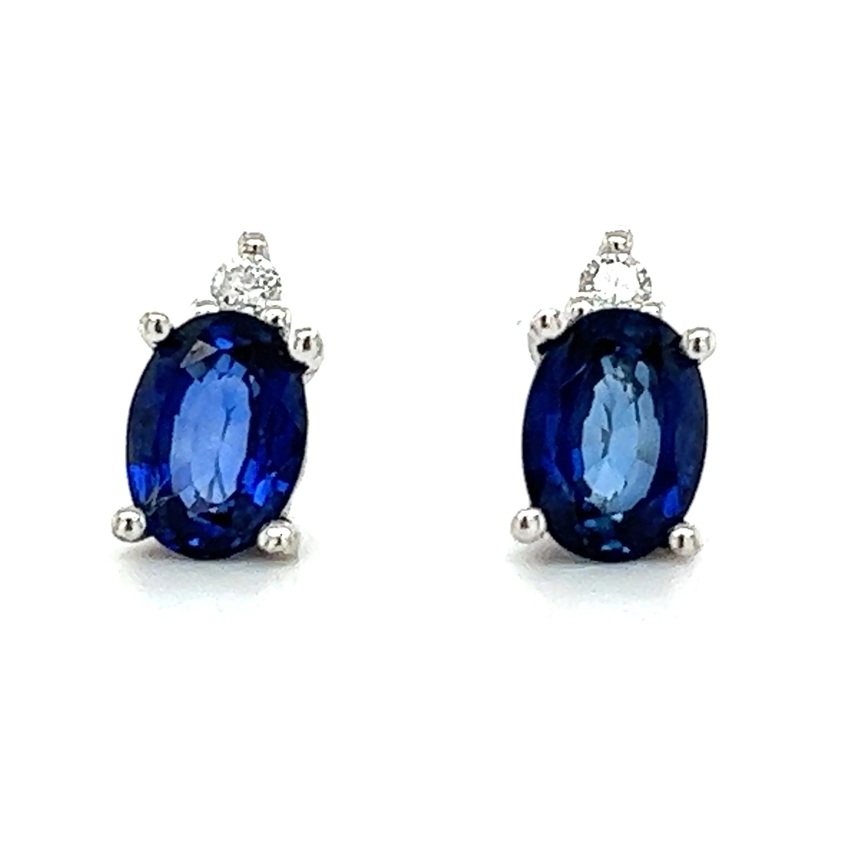 9ct White Gold Oval Sapphire & Diamond Earrings