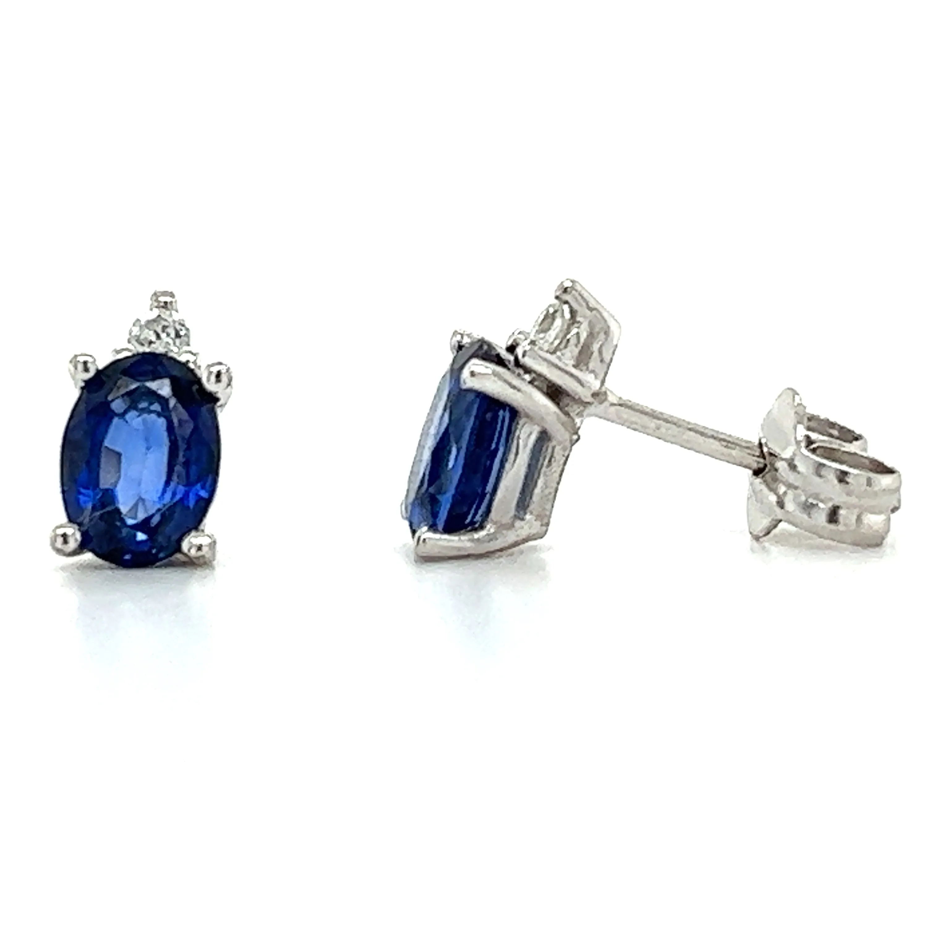 9ct White Gold Oval Sapphire & Diamond Earrings