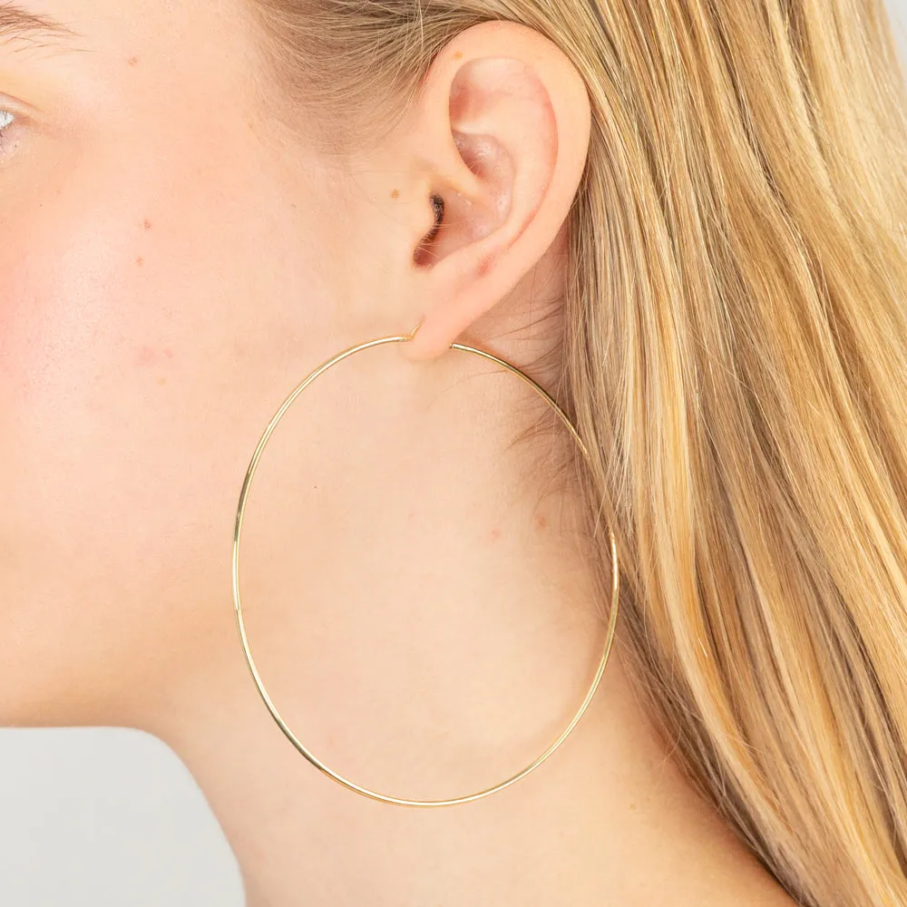 9ct Yellow Gold 80mm Plain Hoop Earrings