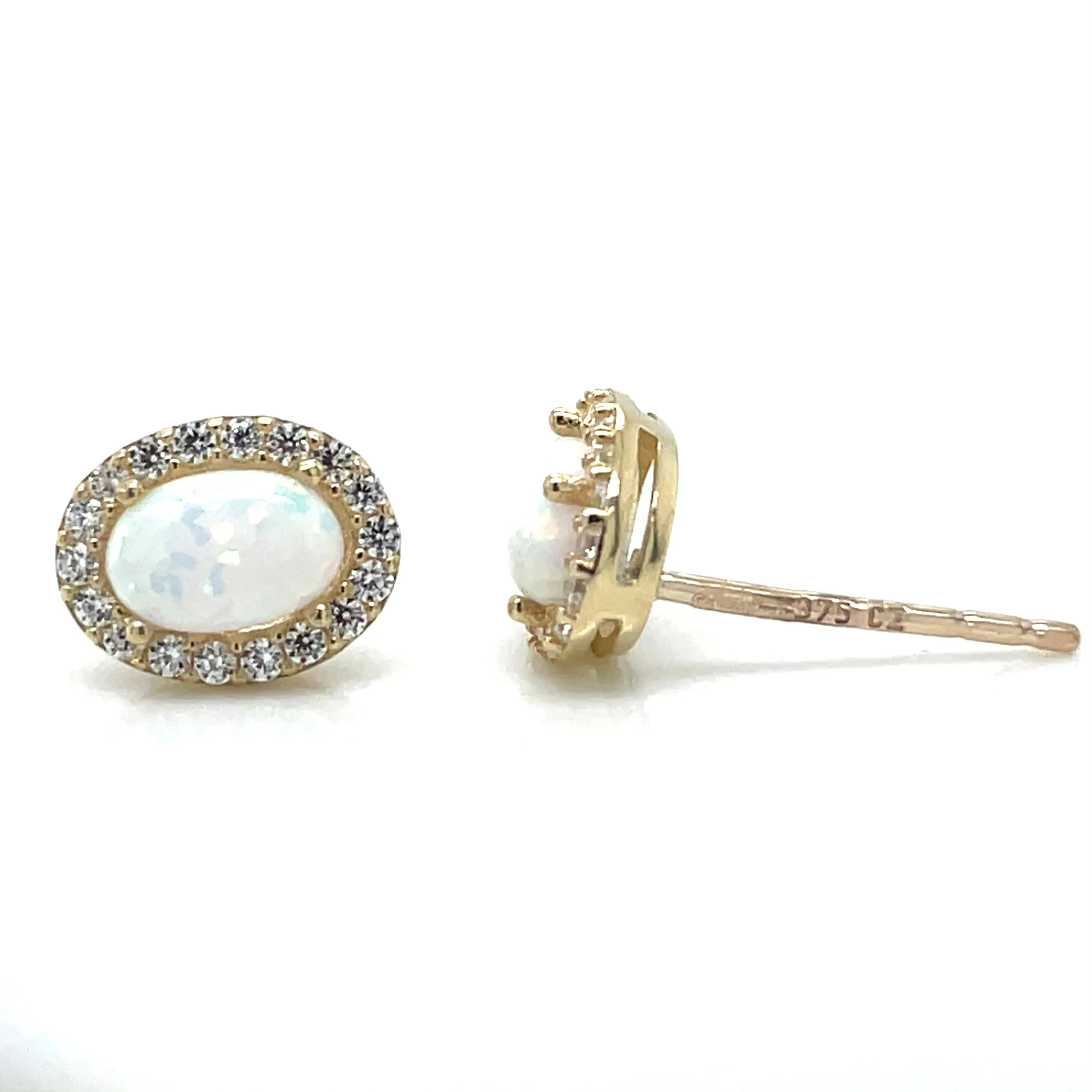 9ct Yellow Gold Oval Opal Halo Stud Earring