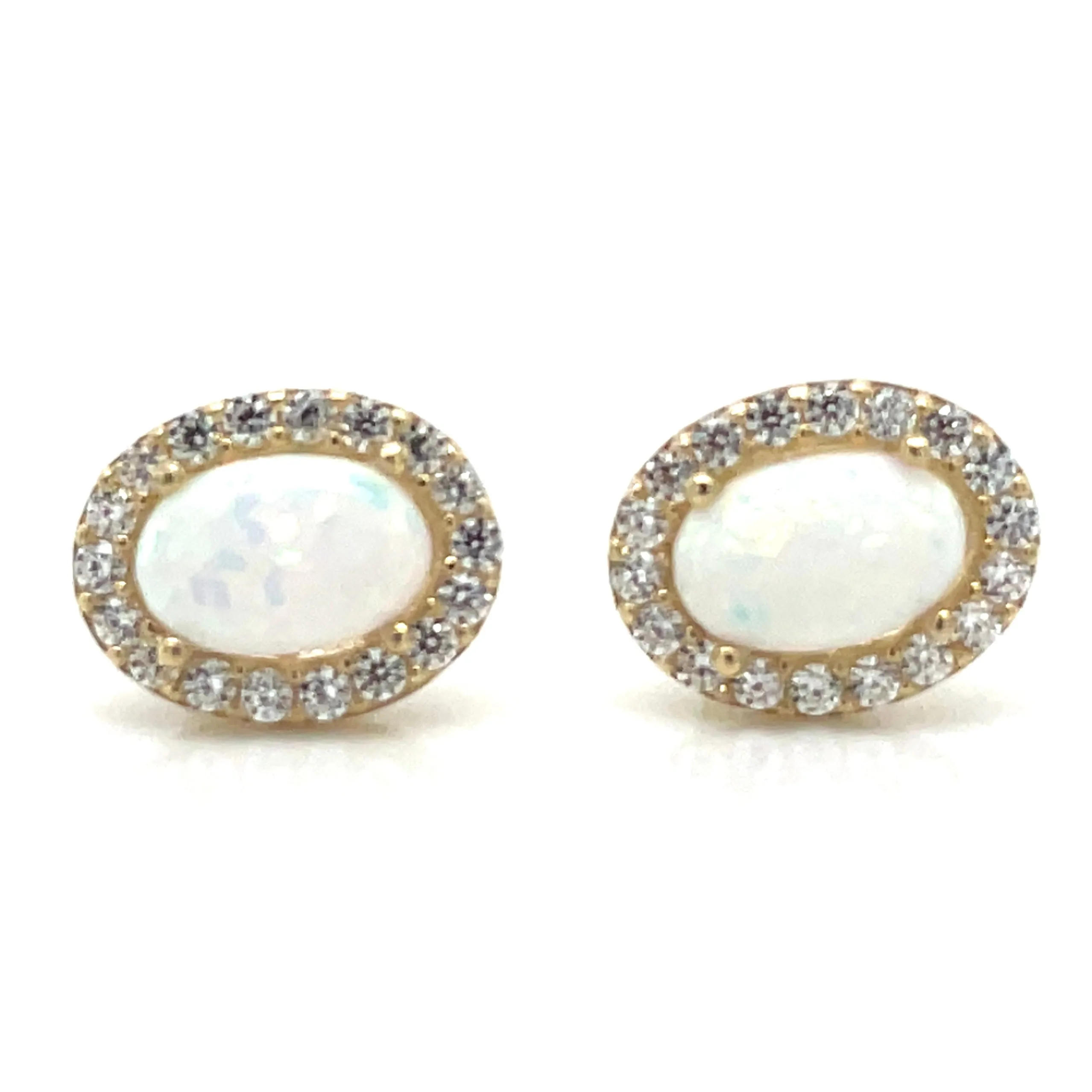 9ct Yellow Gold Oval Opal Halo Stud Earring