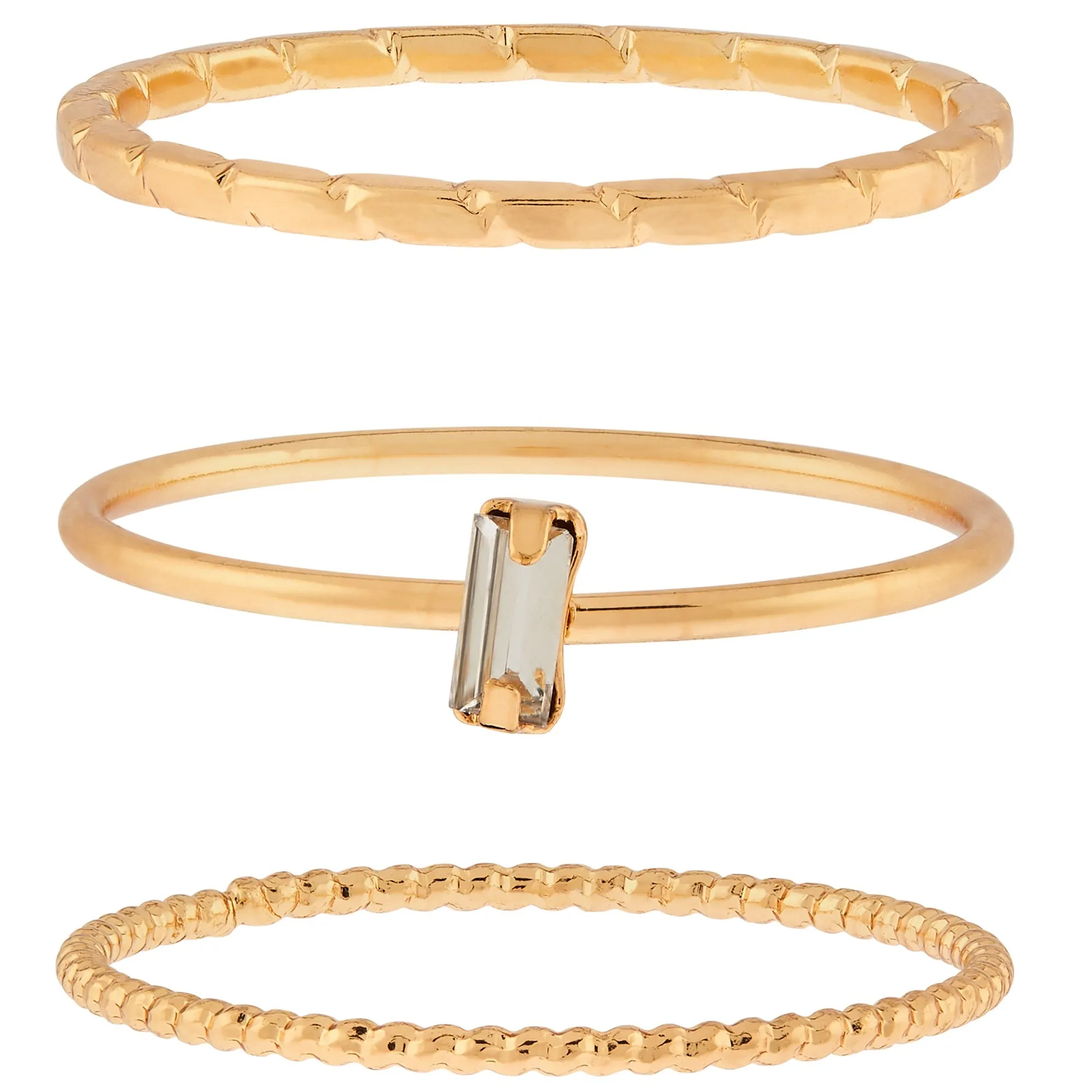 Accessorize London Women's Gold Set of 3 Crystal Stacking Rings