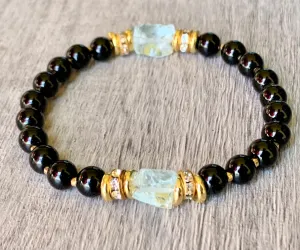 Addison Handmade Topaz, Black Tourmaline, and Gold Plated Hematite Expandable Bracelet