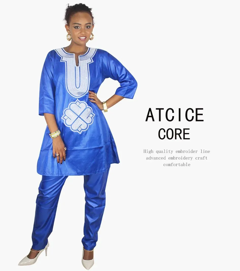 African Dress For Woman Soft Material Emboridery Design Top And Pants