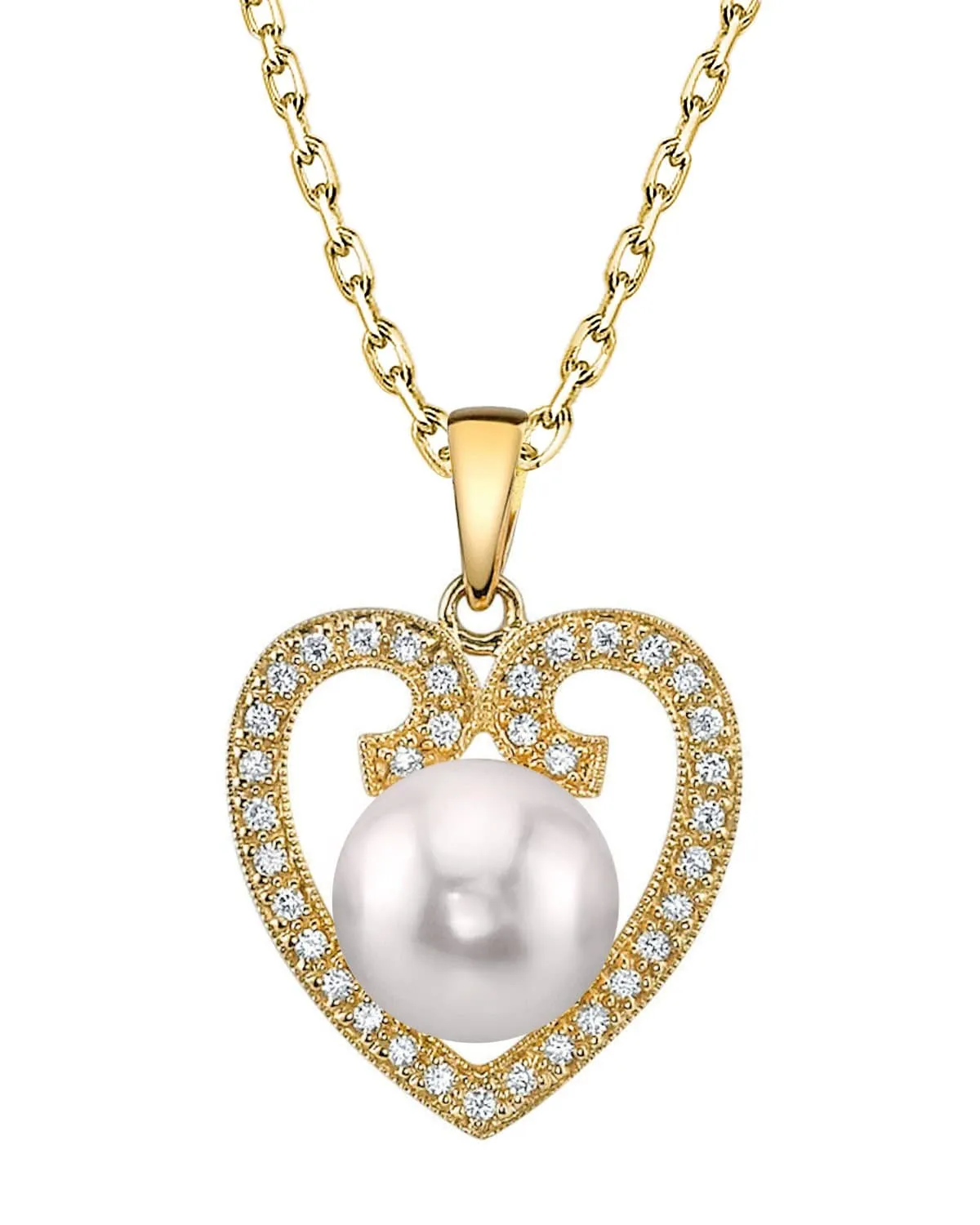 Akoya Pearl Heart-Shaped Diamond Pendant- Choose Your Pearl Color