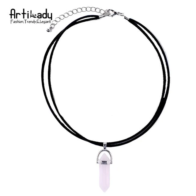 Artilady pu leather natural crystal stone opal choker necklace fashion boho choker for women jewelry party gift