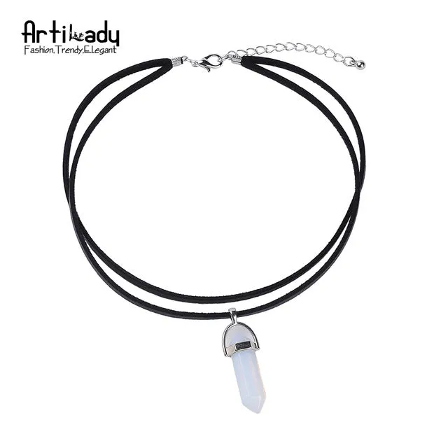 Artilady pu leather opal choker necklace fashion boho choker for women jewelry party gift