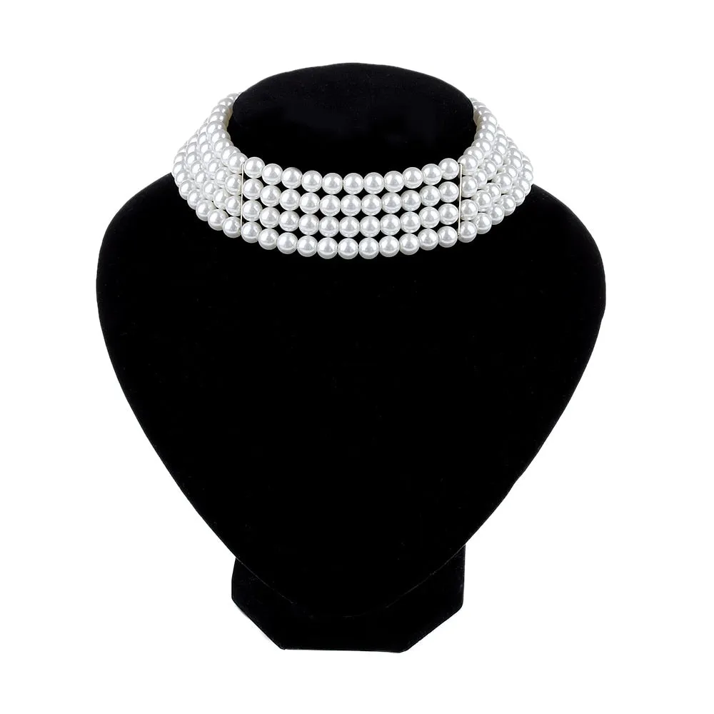 Ashore Shop Multi Layer Chain Pearl Imitation Choker Necklace